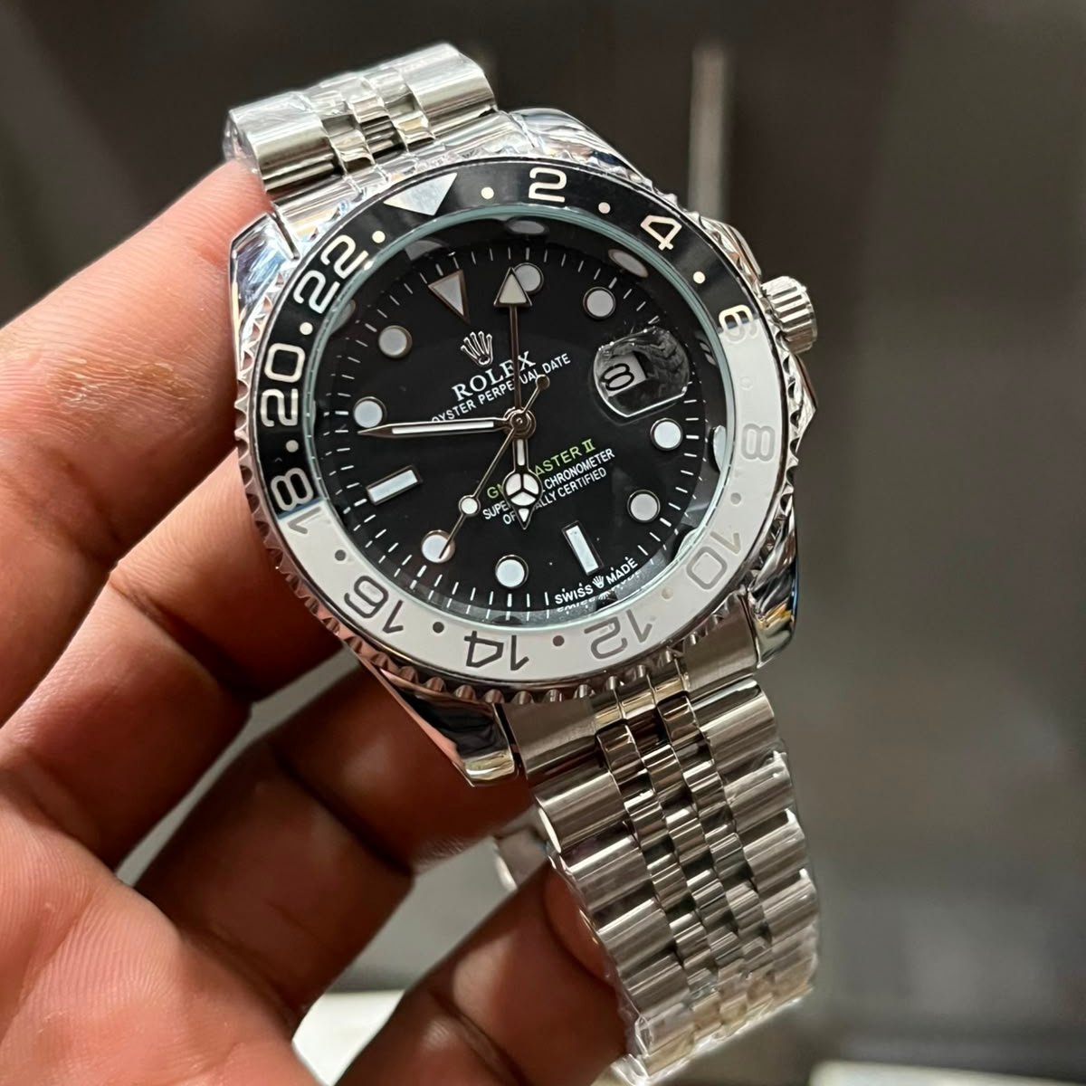 GMT Master II "Polar" Watch - Black White Bezel with Silver Jubilee Bracelet